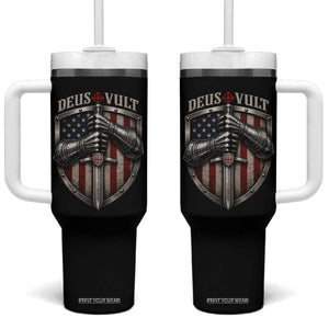 Catholic Knight Templar Crusader Tumbler With Handle Rertro Deus Vult American Flag