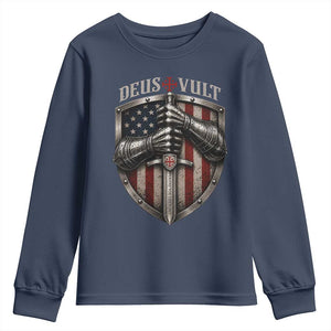 Catholic Knight Templar Crusader Youth Sweatshirt Rertro Deus Vult American Flag