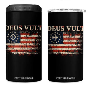 Catholic Knight Templar Crusader Cross 4 in 1 Can Cooler Tumbler Vintage American Flag
