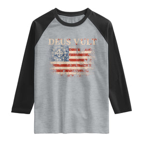 Catholic Knight Templar Crusader Cross Raglan Shirt Vintage American Flag