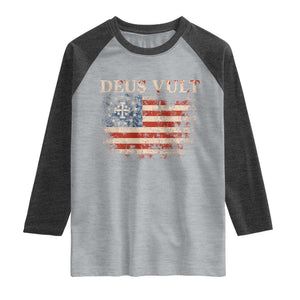 Catholic Knight Templar Crusader Cross Raglan Shirt Vintage American Flag