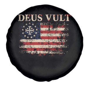 Catholic Knight Templar Crusader Cross Spare Tire Cover Vintage American Flag