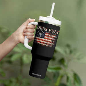 Catholic Knight Templar Crusader Cross Tumbler With Handle Vintage American Flag