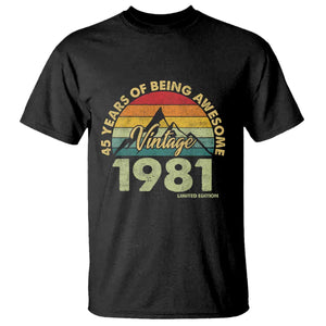 45th Birthday T Shirt Vintage 1981 Limited Edition 45 Year Old Gift