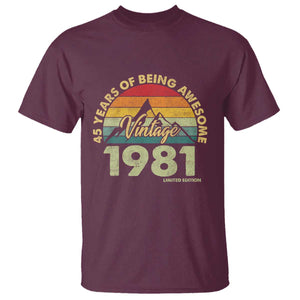 45th Birthday T Shirt Vintage 1981 Limited Edition 45 Year Old Gift