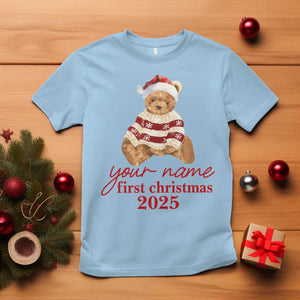 Personalised My First Christmas T Shirt Custom Name Newborn Baby 1st Xmas TS10 Light Blue Print Your Wear