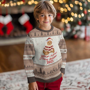 Personalised My First Xmas Ugly Christmas Sweater Custom Name Newborn Baby 1st Xmas TS10 Mocha Mousse Print Your Wear
