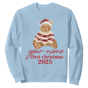 Personalised My First Christmas Sweatshirt Custom Name Newborn Baby 1st Xmas TS10 Light Blue Print Your Wear