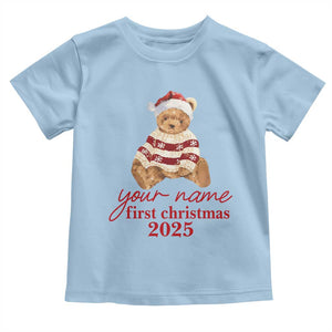 Personalised My First Christmas Toddler T Shirt Custom Name Newborn Baby 1st Xmas TS10 Light Blue Print Your Wear