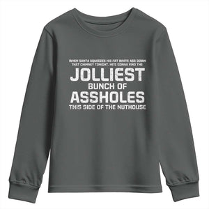 Funny Christmas Youth Sweatshirt Jolliest Bunch of A-Holes Xmas Vacation TS10 Dark Heather Print Your Wear