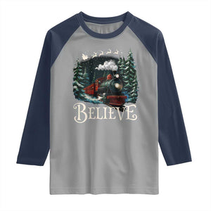 Polar Express Raglan Shirt Christmas Believe TS10 Sport Gray Navy Print Your Wear