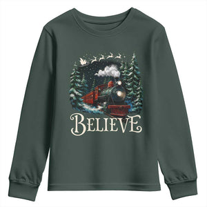 Polar Express Youth Sweatshirt Christmas Believe TS10 Dark Forest Green Print Your Wear