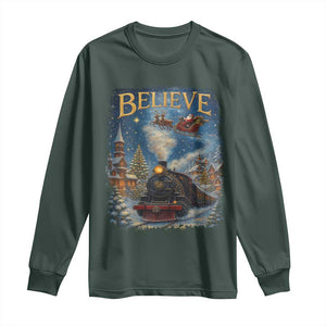 Polar Express Long Sleeve Shirt Retro Vintage Christmas Believe TS10 Dark Forest Green Print Your Wear