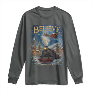Polar Express Long Sleeve Shirt Retro Vintage Christmas Believe TS10 Dark Heather Print Your Wear