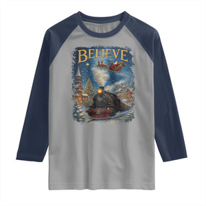 Polar Express Raglan Shirt Retro Vintage Christmas Believe TS10 Sport Gray Navy Print Your Wear