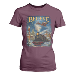 Polar Express T Shirt For Women Retro Vintage Christmas Believe TS10 Maroon Print Your Wear