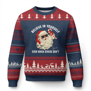 Vintage Xmas Santa Claus Face Ugly Christmas Sweater Retro Believe In Yourself Funny Motivational TS10 Navy Red Print Your Wear