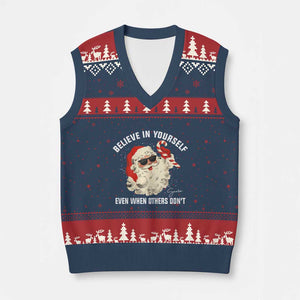 Vintage Xmas Santa Claus Face V-Neck Knit Sweater Vest Retro Believe In Yourself Funny Motivational TS10 Navy Red Print Your Wear