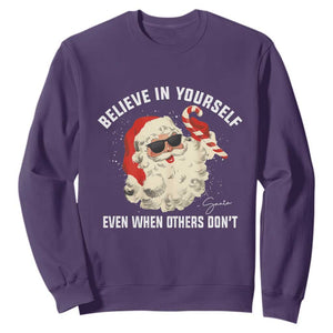 Vintage Christmas Santa Claus Face Sweatshirt Retro Believe In Yourself Funny Motivational TS10 Purple Print Your Wear