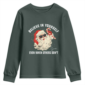 Vintage Christmas Santa Claus Face Youth Sweatshirt Retro Believe In Yourself Funny Motivational TS10 Dark Forest Green Print Your Wear