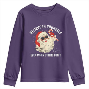 Vintage Christmas Santa Claus Face Youth Sweatshirt Retro Believe In Yourself Funny Motivational TS10 Purple Print Your Wear