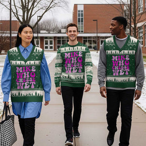 Mike Who Cheese Wet V-Neck Knit Sweater Vest Funny Embarrassing Inappropriate Raunchy TS10 Forest Green Beige Print Your Wear