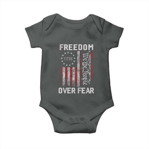 Freedom Over Fear Baby Onesie Vintage US American Flag TS10 Dark Heather Print Your Wear