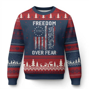 Freedom Over Fear Ugly Christmas Sweater Vintage US American Flag TS10 Navy Red Print Your Wear