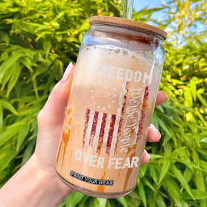Freedom Over Fear Glass Can Vintage US American Flag TS10 Black Print Your Wear