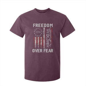 Freedom Over Fear T Shirt For Kid Vintage US American Flag TS10 Maroon Print Your Wear