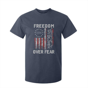 Freedom Over Fear T Shirt For Kid Vintage US American Flag TS10 Navy Print Your Wear