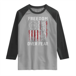 Freedom Over Fear Raglan Shirt Vintage US American Flag TS10 Sport Gray Black Print Your Wear