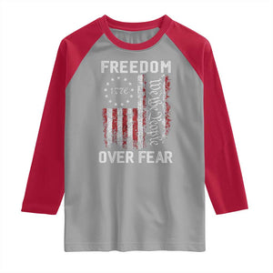 Freedom Over Fear Raglan Shirt Vintage US American Flag TS10 Sport Gray Red Print Your Wear