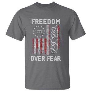 Freedom Over Fear T Shirt Vintage US American Flag TS10 Charcoal Print Your Wear