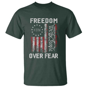 Freedom Over Fear T Shirt Vintage US American Flag TS10 Dark Forest Green Print Your Wear
