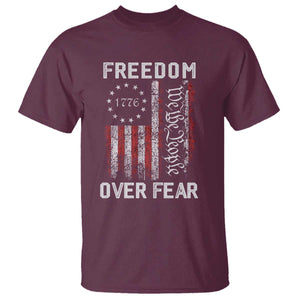 Freedom Over Fear T Shirt Vintage US American Flag TS10 Maroon Print Your Wear