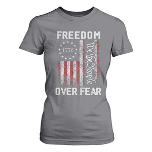 Freedom Over Fear T Shirt For Women Vintage US American Flag TS10 Charcoal Print Your Wear