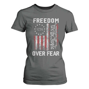 Freedom Over Fear T Shirt For Women Vintage US American Flag TS10 Dark Heather Print Your Wear