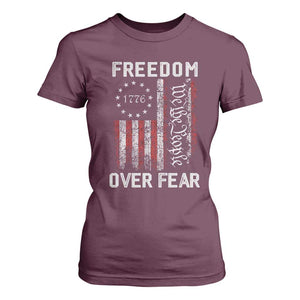 Freedom Over Fear T Shirt For Women Vintage US American Flag TS10 Maroon Print Your Wear