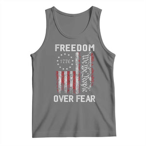 Freedom Over Fear Tank Top Vintage US American Flag TS10 Black Heather Print Your Wear