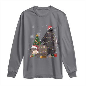 Christmas Pesto and Moo Deng Friendship Long Sleeve Shirt King Penguin Baby Hippo Viral Meme TS10 Charcoal Print Your Wear