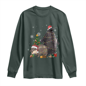 Christmas Pesto and Moo Deng Friendship Long Sleeve Shirt King Penguin Baby Hippo Viral Meme TS10 Dark Forest Green Print Your Wear
