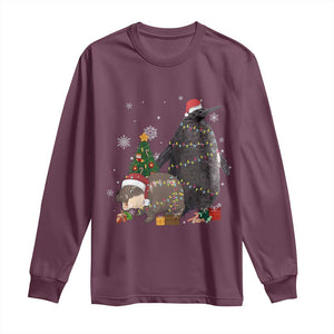 Christmas Pesto and Moo Deng Friendship Long Sleeve Shirt King Penguin Baby Hippo Viral Meme TS10 Maroon Print Your Wear