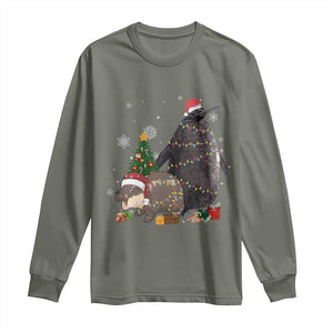 Christmas Pesto and Moo Deng Friendship Long Sleeve Shirt King Penguin Baby Hippo Viral Meme TS10 Military Green Print Your Wear