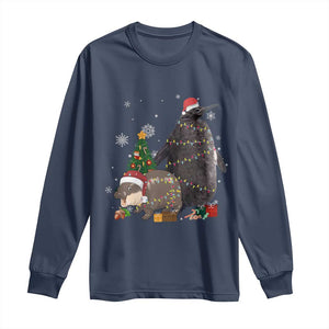 Christmas Pesto and Moo Deng Friendship Long Sleeve Shirt King Penguin Baby Hippo Viral Meme TS10 Navy Print Your Wear