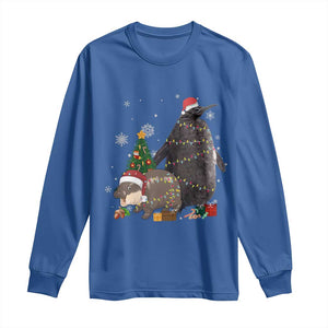 Christmas Pesto and Moo Deng Friendship Long Sleeve Shirt King Penguin Baby Hippo Viral Meme TS10 Royal Blue Print Your Wear