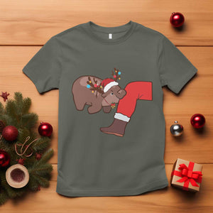 Funny Moo-Deng Christmas T Shirt MooDengMas Xmas Baby Pygmy Hippo Cute Zoo For Family Tee TS10 Military Green Print Your Wear