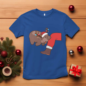 Funny Moo-Deng Christmas T Shirt MooDengMas Xmas Baby Pygmy Hippo Cute Zoo For Family Tee TS10 Royal Blue Print Your Wear