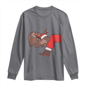 Funny Moo-Deng Christmas Long Sleeve Shirt MooDengMas Xmas Baby Pygmy Hippo Cute Zoo For Family Tee TS10 Charcoal Print Your Wear
