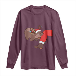 Funny Moo-Deng Christmas Long Sleeve Shirt MooDengMas Xmas Baby Pygmy Hippo Cute Zoo For Family Tee TS10 Maroon Print Your Wear